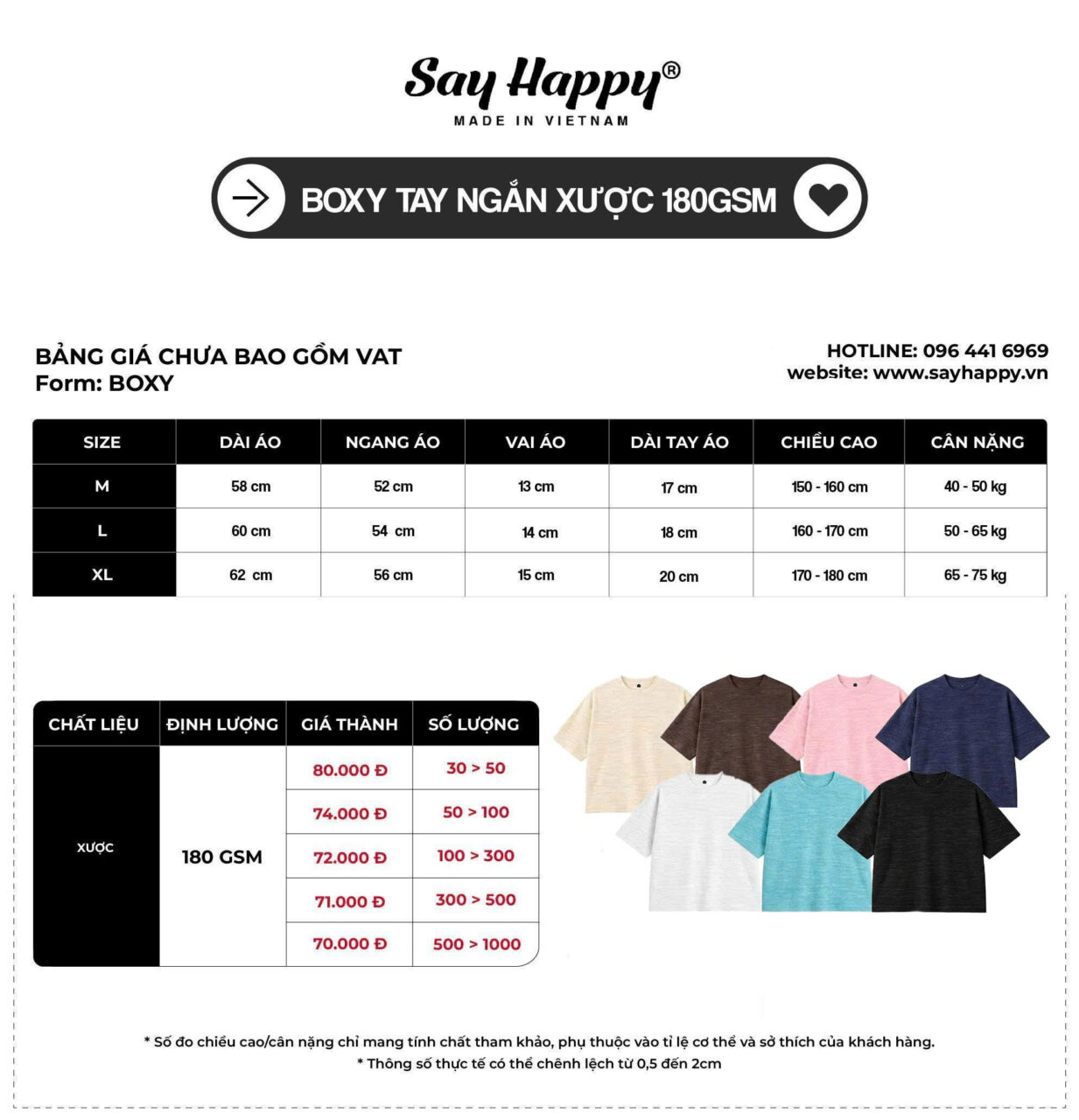 Bảng giá áo thun xược xưởng say happy