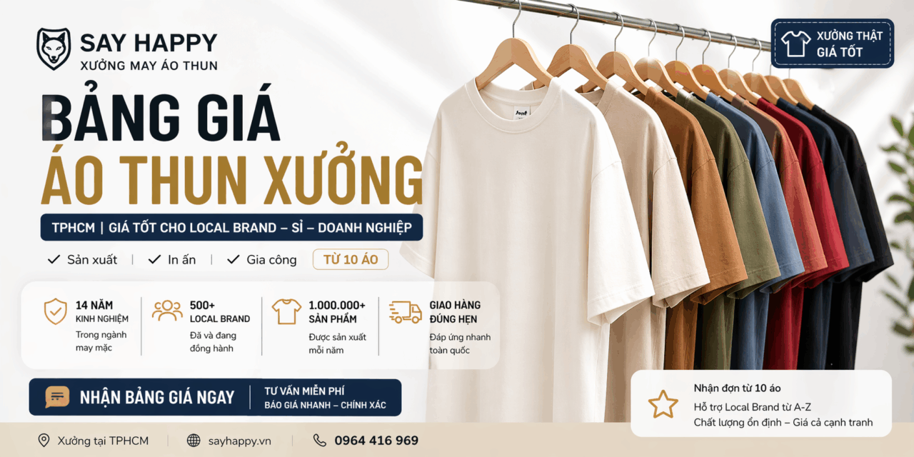 Bảng giá áo thun xưởng TPHCM Say Happy