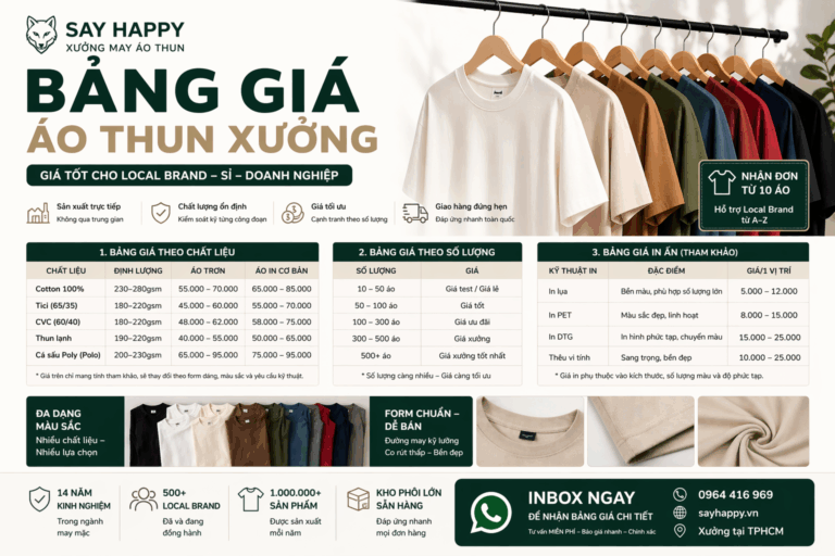 Bảng Giá Gia Công Áo Thun Mới Nhất 2026 — Cập Nhật Từ Say Happy