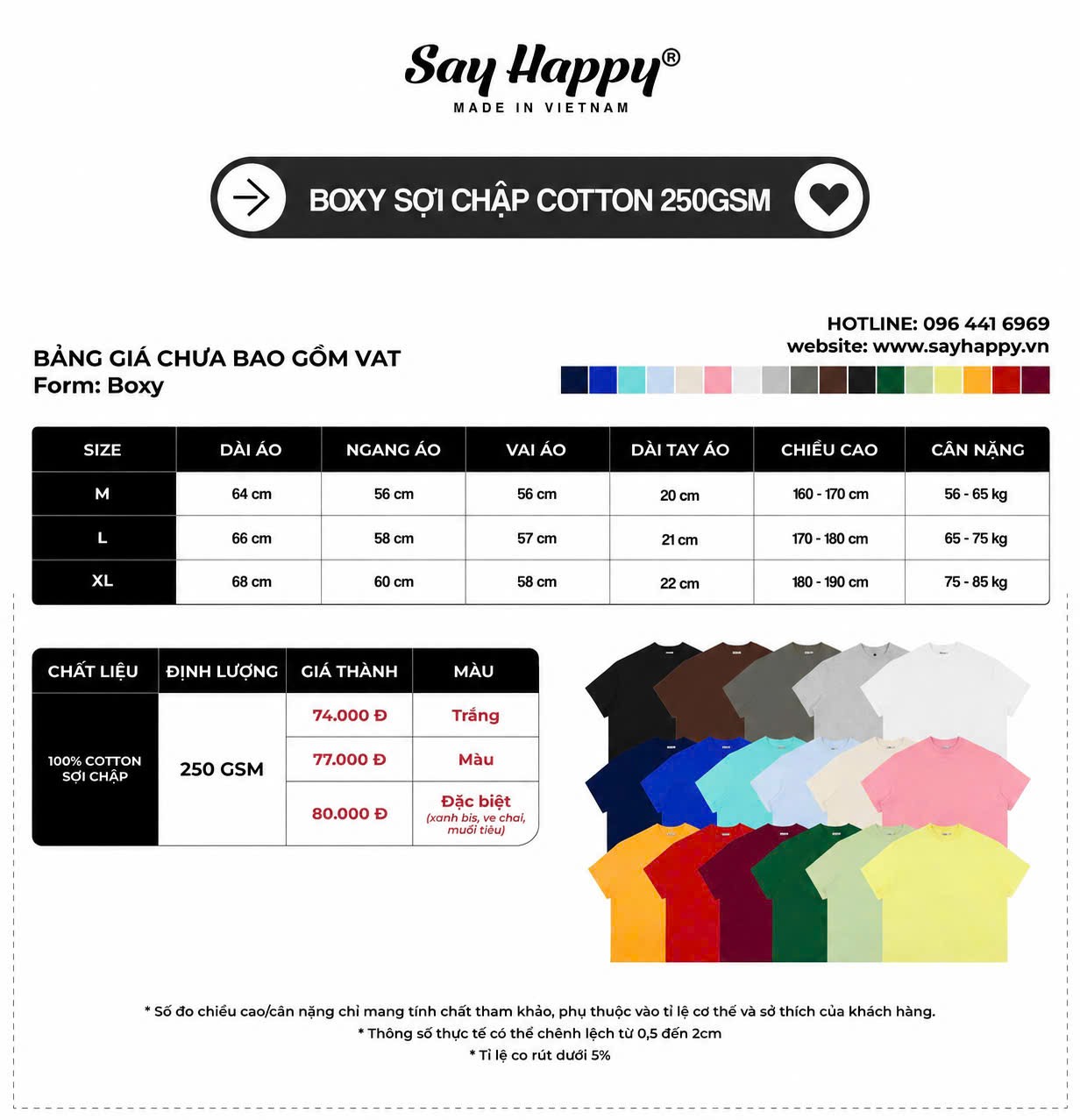kho sỉ áo thun boxy 100% cotton 250gsm sợi chập hcm Say Happy