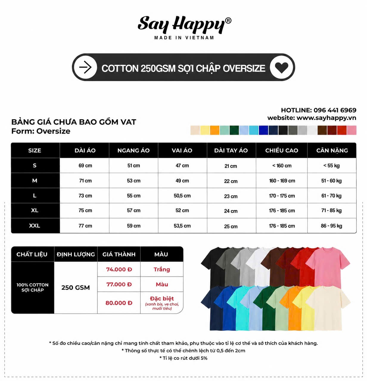 kho sỉ áo thun cotton 100% oversize 250gsm sợi chập hcm Say Happy