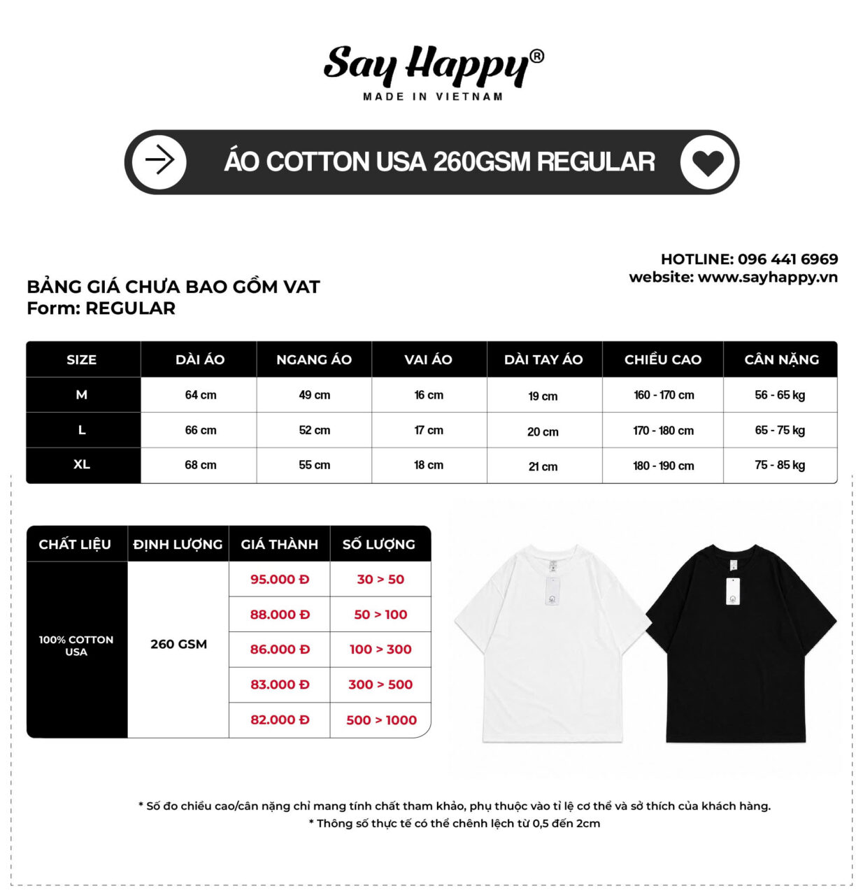 kho phôi áo thun Cotton USA Say Happy