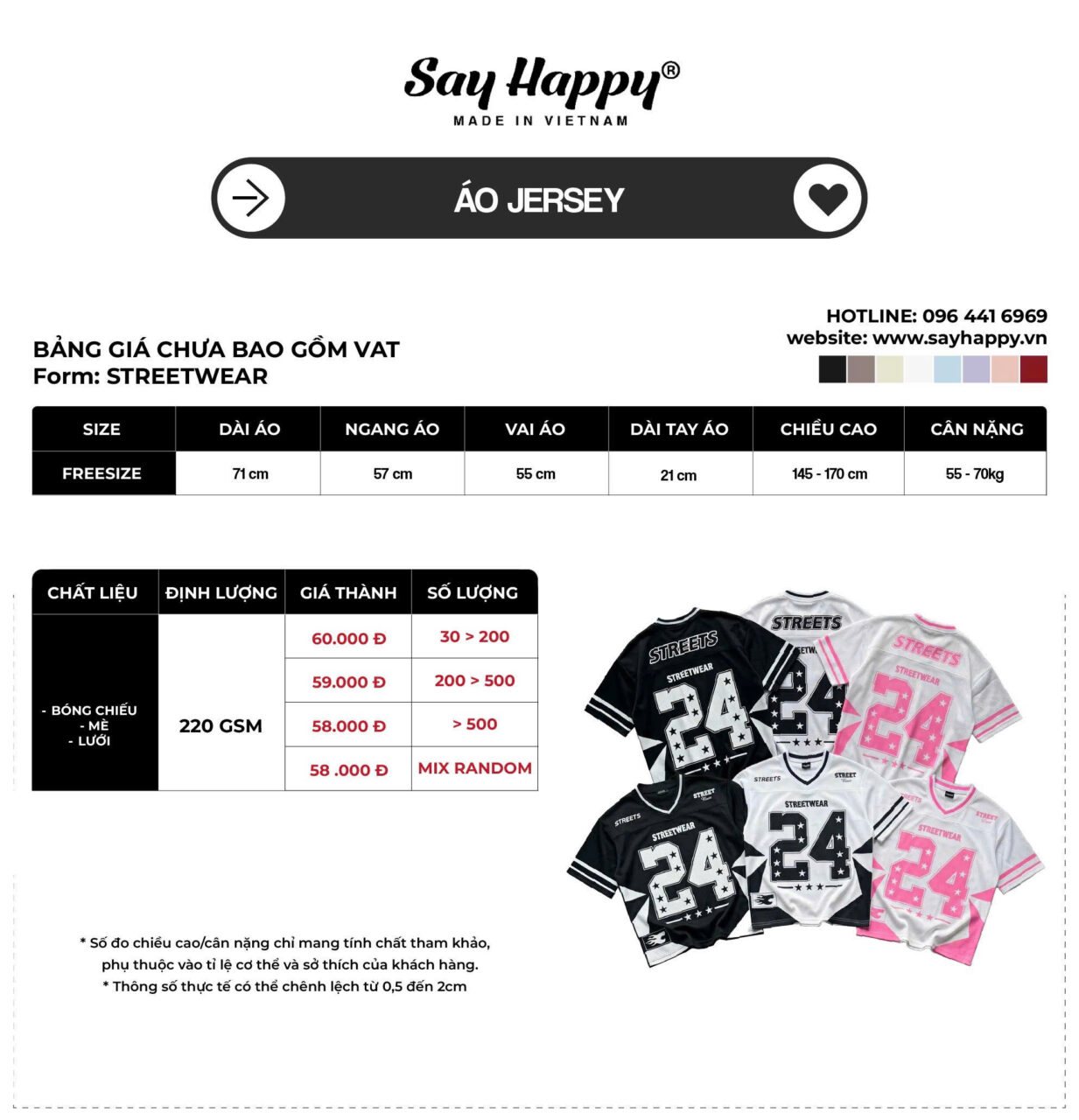 bảng giá jersey say happy
