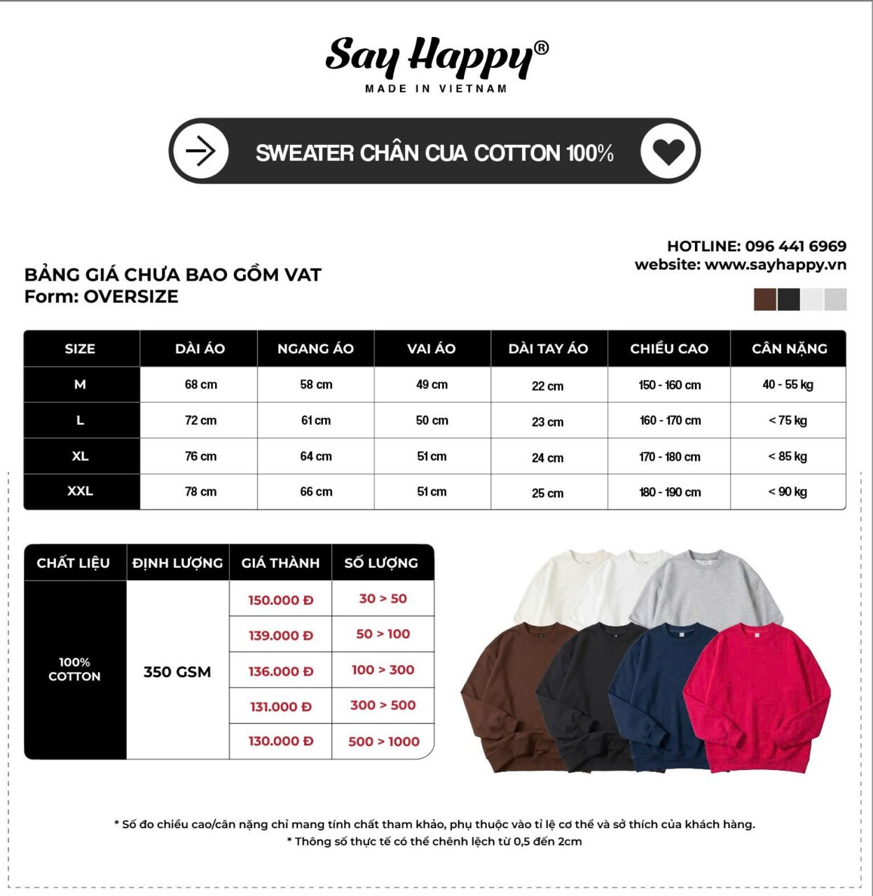 bảng giá sỉ sweater chân cua 100% cotton