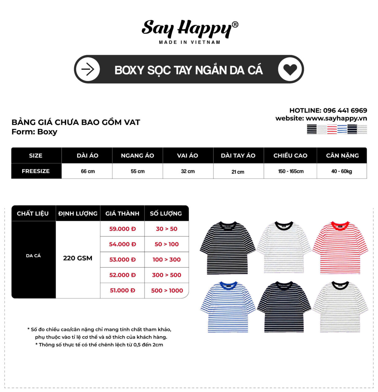 bảng giá sọc tay ngắn say happy