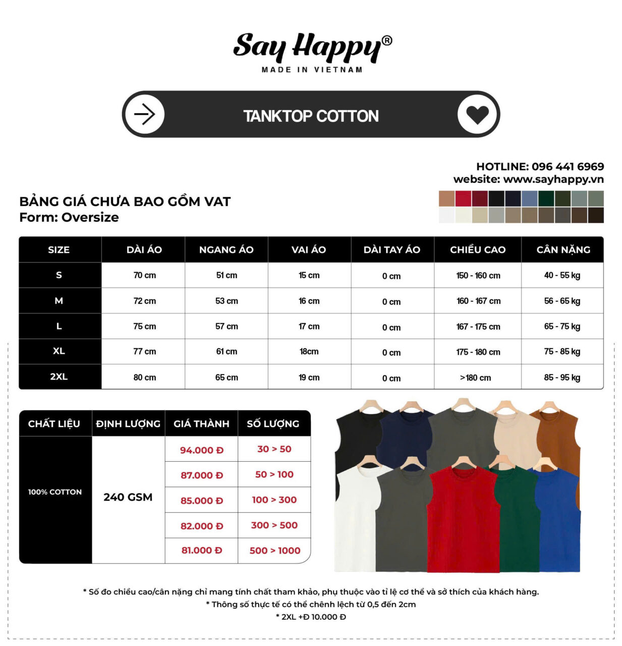 bảng giá tanktop say happy