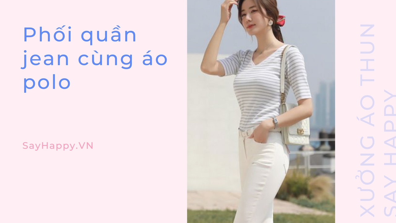 Mix jean và áo hoa polo