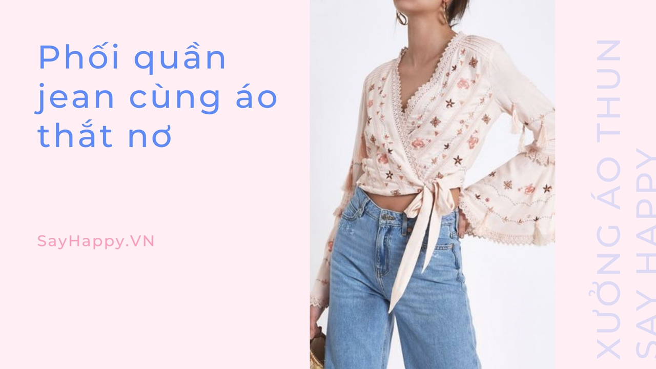 Mix jean và áo thắt nơ