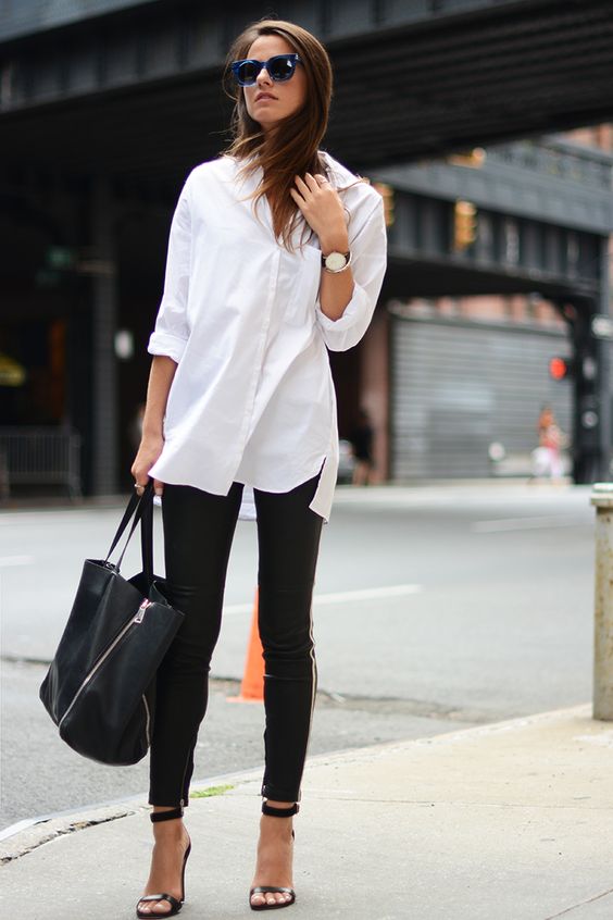 Phối legging và áo sơ mi