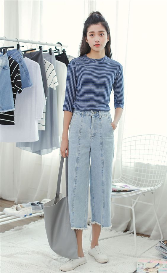Áo thun xanh jean xanh cho cô nàng blue light girl