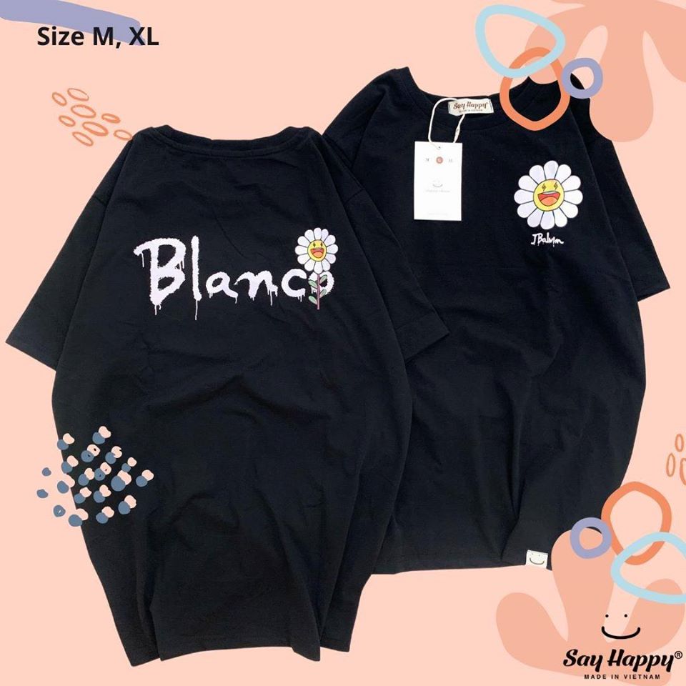 Áo blanco hoa cúc màu đen say happy
