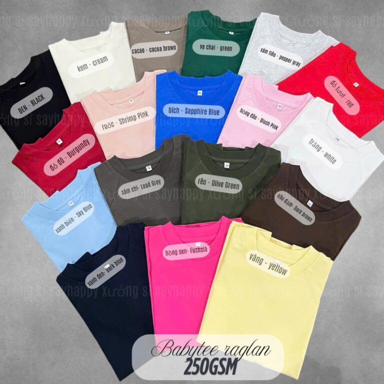 Các mẫu màu áo thun Babytee Raglan 250 GSM của Say Happy