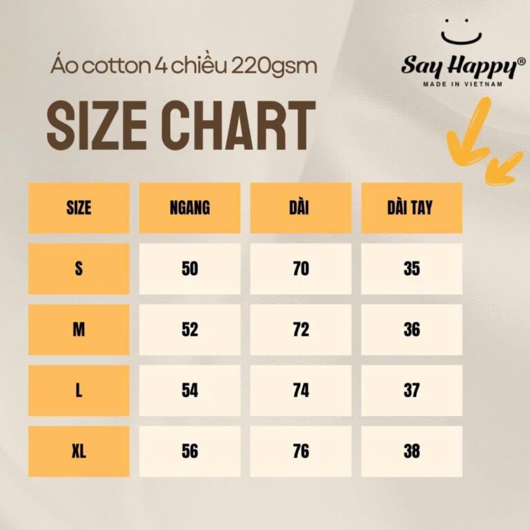 Size áo thun cotton 4 chiều
