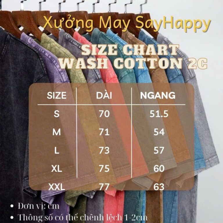 Size áo thun Wash cotton 2C Say Happy