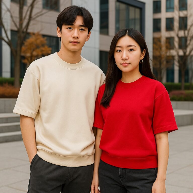 Người mẫu mặc Áo 280GSM sợi chập của Say Happy