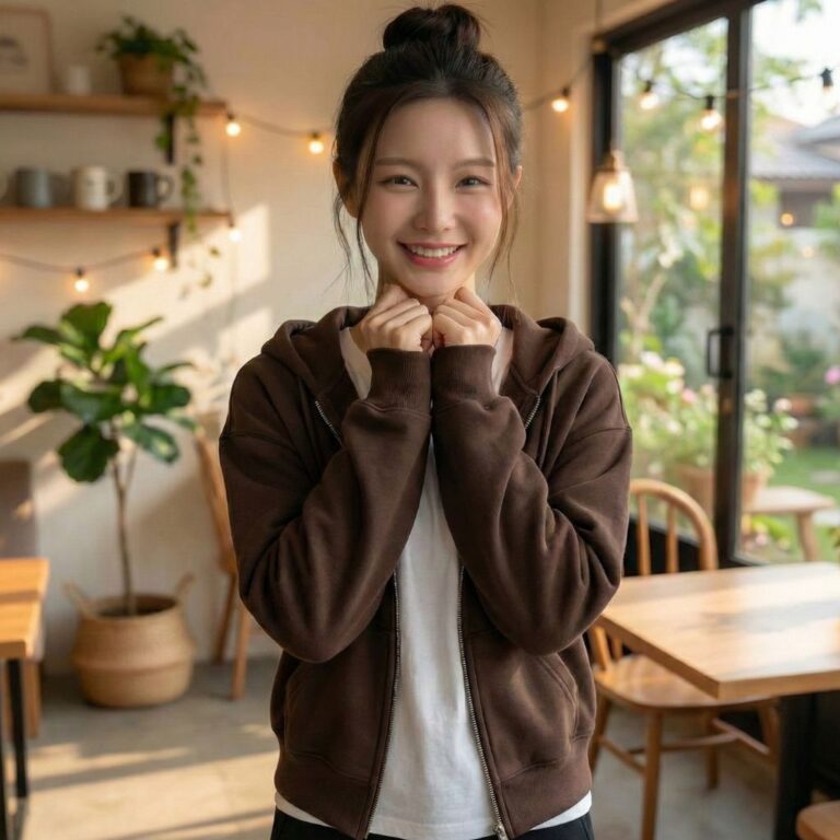 Mẫu nữ mặc áo Khoác nỉ 2 da