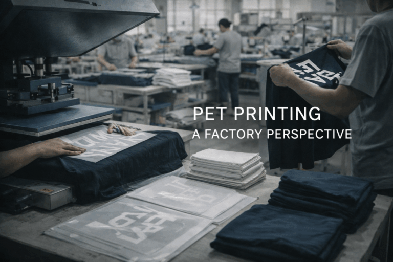 In PET trên áo thun tại xưởng gia công Say Happy – quy trình ép nhiệt và kiểm tra chất lượng