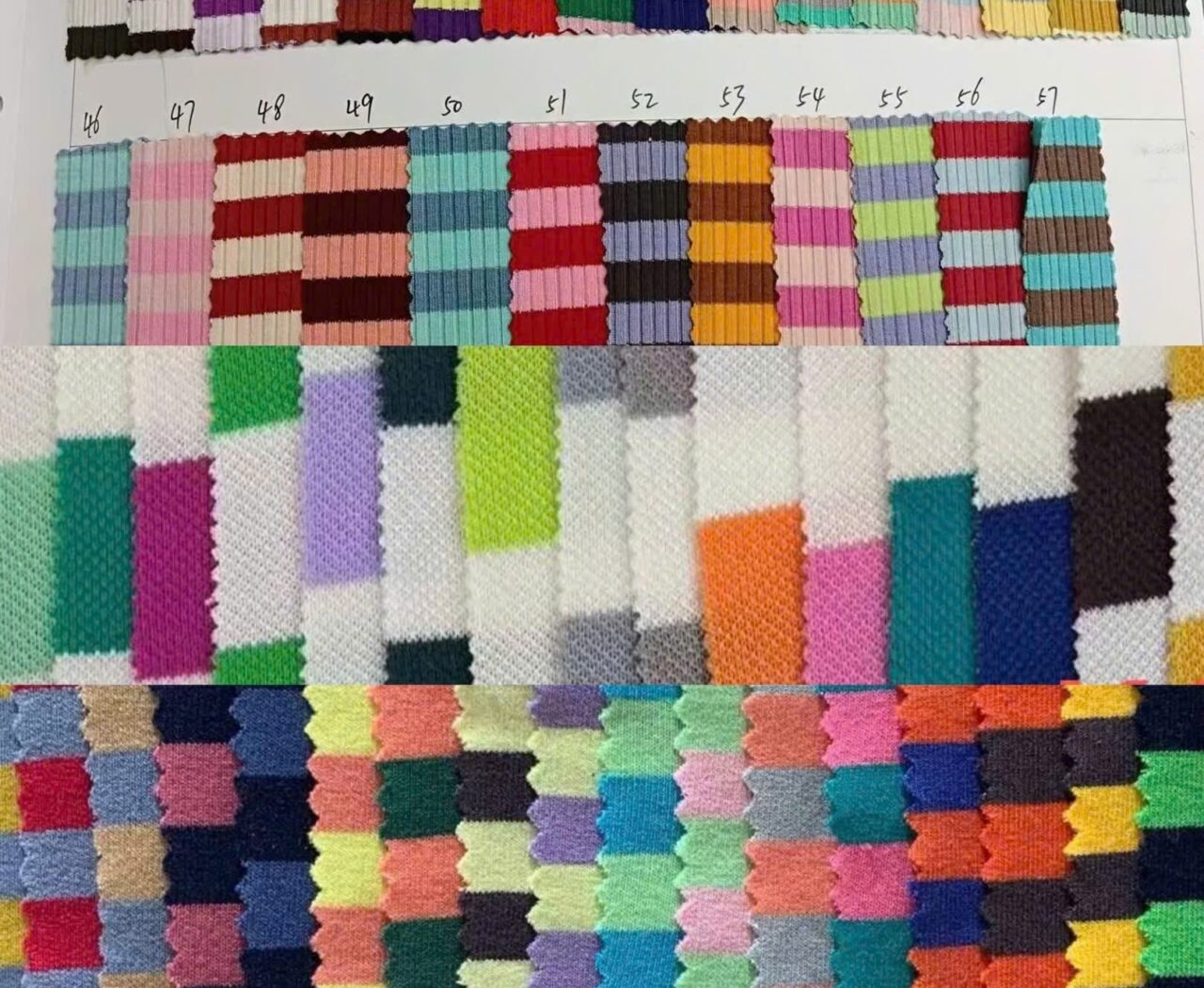 Bảng vải sọc xưởng áo thun say happy