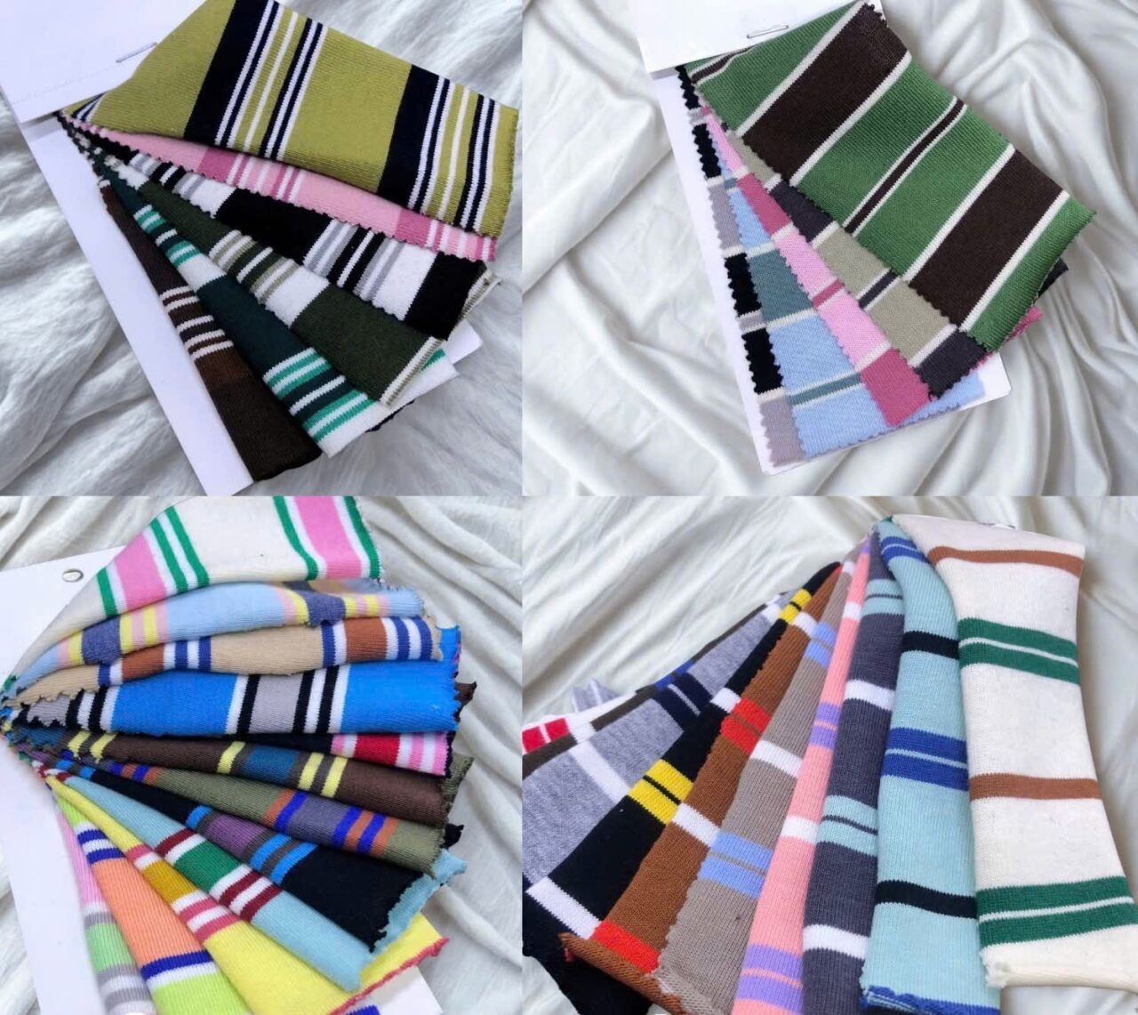 Bảng vải sọc xưởng áo thun say happy