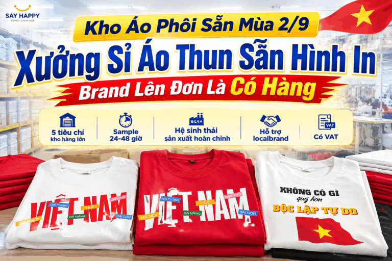 Kho Áo Phôi Sẵn Mùa 2/9: Xưởng Sỉ Áo Thun Sẵn Hình In, Brand Lên Đơn Là Có Hàng